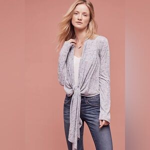 Anthro Pure + Good Cascadia wrap cardigan in gray and pink, size S